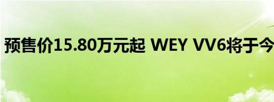 预售价15.80万元起 WEY VV6将于今晚上市