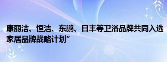 康丽洁、恒洁、东鹏、日丰等卫浴品牌共同入选“2018中国家居品牌战略计划”