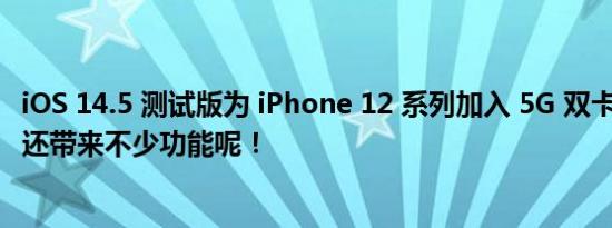 iOS 14.5 测试版为 iPhone 12 系列加入 5G 双卡双待支援，还带来不少功能呢！