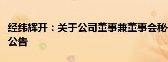 经纬辉开：关于公司董事兼董事会秘书辞职的公告