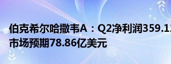 伯克希尔哈撒韦A：Q2净利润359.12亿美元 市场预期78.86亿美元