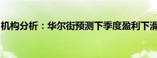 机构分析：华尔街预测下季度盈利下滑将结束