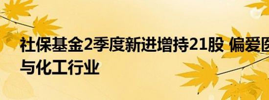 社保基金2季度新进增持21股 偏爱医药生物与化工行业