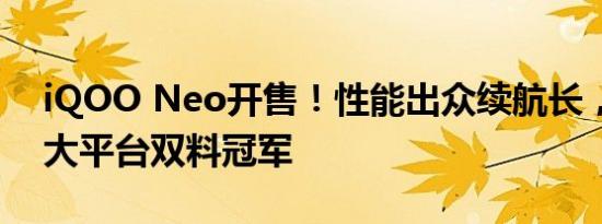 iQOO Neo开售！性能出众续航长，勇夺三大平台双料冠军