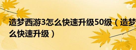 造梦西游3怎么快速升级50级（造梦西游3怎么快速升级）