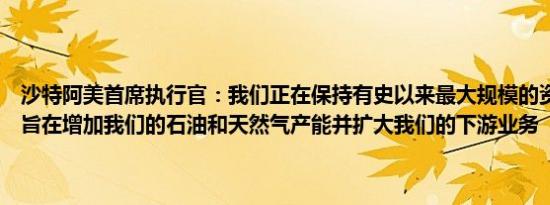 沙特阿美首席执行官：我们正在保持有史以来最大规模的资本支出计划旨在增加我们的石油和天然气产能并扩大我们的下游业务