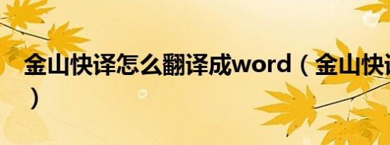 金山快译怎么翻译成word（金山快译怎么用）