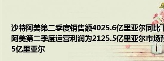 沙特阿美第二季度销售额4025.6亿里亚尔同比下降28%沙特阿美第二季度运营利润为2125.5亿里亚尔市场预计为2117.5亿里亚尔