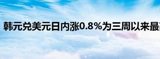 韩元兑美元日内涨0.8%为三周以来最高水平