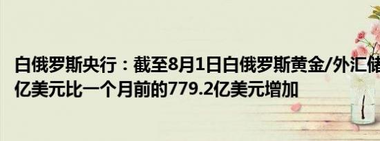 白俄罗斯央行：截至8月1日白俄罗斯黄金/外汇储备为797.4亿美元比一个月前的779.2亿美元增加