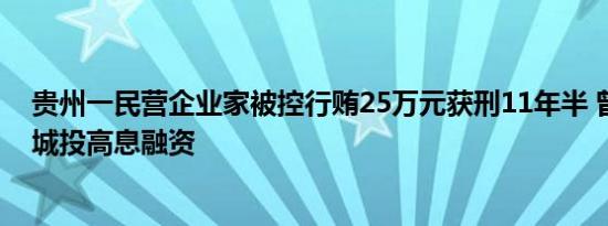 贵州一民营企业家被控行贿25万元获刑11年半 曾协助地方城投高息融资