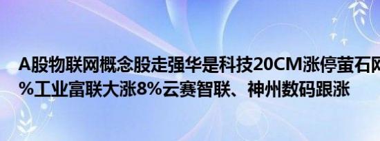 A股物联网概念股走强华是科技20CM涨停萤石网络涨超13%工业富联大涨8%云赛智联、神州数码跟涨