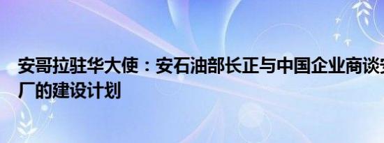 安哥拉驻华大使：安石油部长正与中国企业商谈安最大炼油厂的建设计划