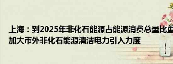 上海：到2025年非化石能源占能源消费总量比重达到20% 加大市外非化石能源清洁电力引入力度