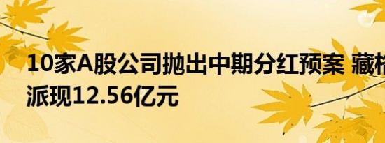 10家A股公司抛出中期分红预案 藏格矿业拟派现12.56亿元