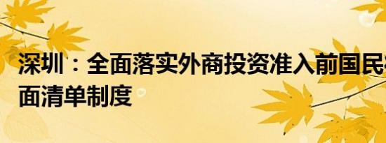 深圳：全面落实外商投资准入前国民待遇加负面清单制度