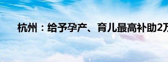 杭州：给予孕产、育儿最高补助2万元