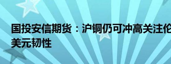 国投安信期货：沪铜仍可冲高关注伦铜8500美元韧性