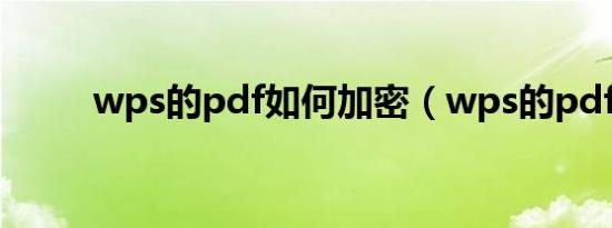 wps的pdf如何加密（wps的pdf）