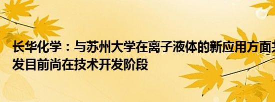 长华化学：与苏州大学在离子液体的新应用方面共同技术开发目前尚在技术开发阶段