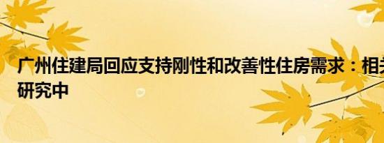 广州住建局回应支持刚性和改善性住房需求：相关政策正在研究中