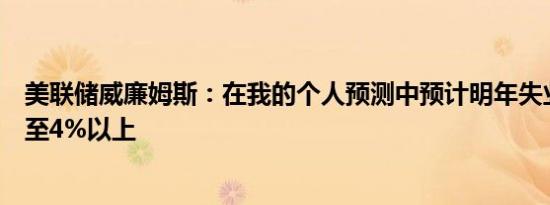 美联储威廉姆斯：在我的个人预测中预计明年失业率将上升至4%以上