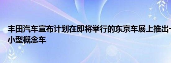 丰田汽车宣布计划在即将举行的东京车展上推出一款可爱的小型概念车