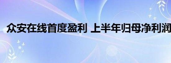 众安在线首度盈利 上半年归母净利润近1亿