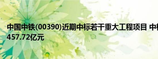 中国中铁(00390)近期中标若干重大工程项目 中标价合计约457.72亿元