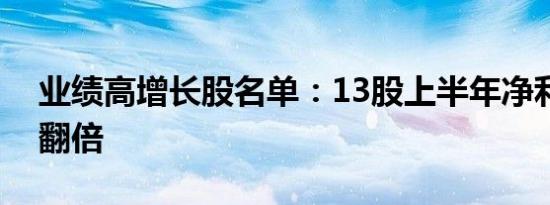 业绩高增长股名单：13股上半年净利润预计翻倍