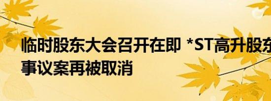 临时股东大会召开在即 *ST高升股东罢免董事议案再被取消