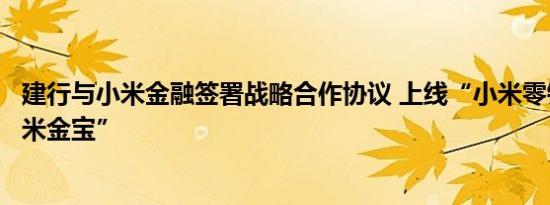 建行与小米金融签署战略合作协议 上线“小米零钱卡”和“米金宝”