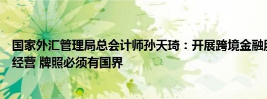 国家外汇管理局总会计师孙天琦：开展跨境金融服务须持牌经营 牌照必须有国界