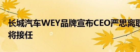 长城汽车WEY品牌宣布CEO严思离职 柳燕或将接任