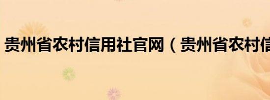 贵州省农村信用社官网（贵州省农村信用社）