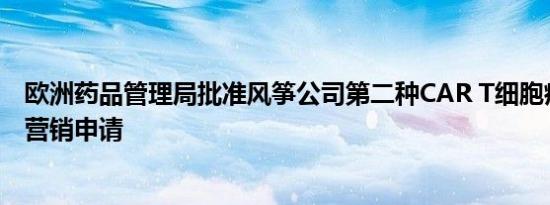 欧洲药品管理局批准风筝公司第二种CAR T细胞疗法的市场营销申请