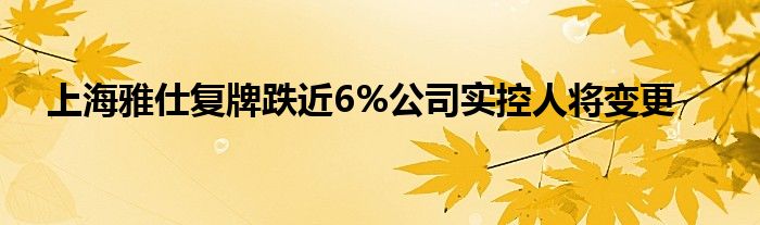 上海雅仕复牌跌近6%公司实控人将变更