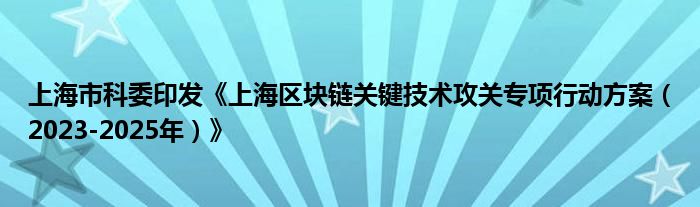上海市科委印发《上海区块链关键技术攻关专项行动方案（2023