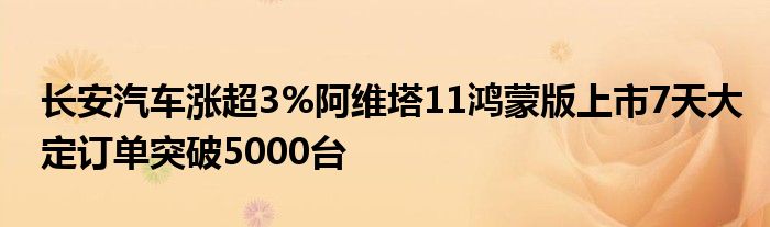 长安汽车涨超3%阿维塔11鸿蒙版上市7天大定订单突破5000台