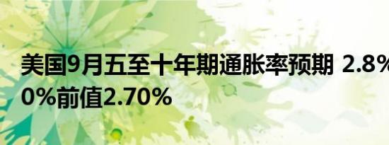 美国9月五至十年期通胀率预期 2.8%预期2.80%前值2.70%