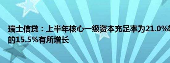 瑞士信贷：上半年核心一级资本充足率为21.0%较去年同期的15.5%有所增长