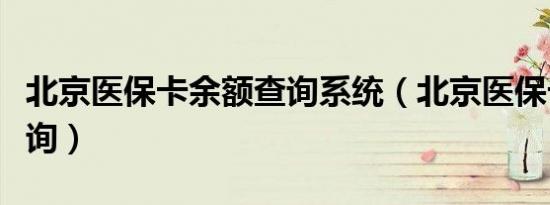 北京医保卡余额查询系统（北京医保卡余额查询）