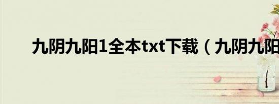 九阴九阳1全本txt下载（九阴九阳1）