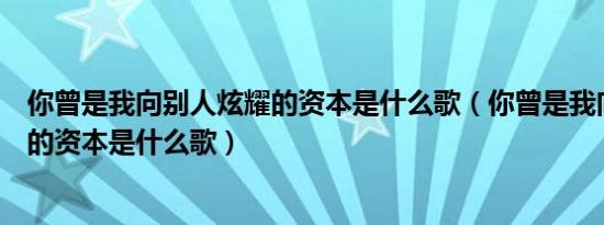 你曾是我向别人炫耀的资本是什么歌（你曾是我向别人炫耀的资本是什么歌）