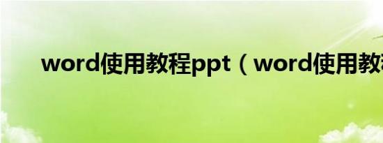 word使用教程ppt（word使用教程）