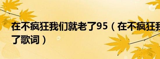 在不疯狂我们就老了95（在不疯狂我们就老了歌词）