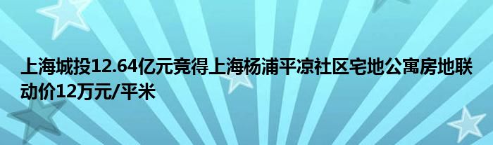 上海城投12.64亿元竞得上海杨浦平凉社区宅地公寓房地联动价12万元/平米