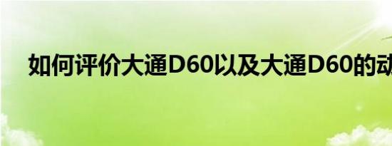 如何评价大通D60以及大通D60的动机？