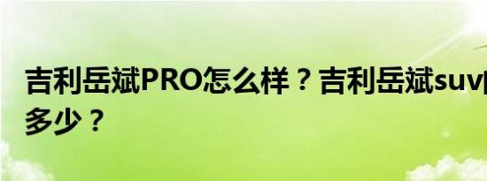 吉利岳斌PRO怎么样？吉利岳斌suv的油耗是多少？