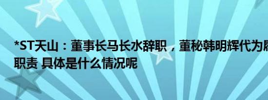 *ST天山：董事长马长水辞职，董秘韩明辉代为履行董事长职责 具体是什么情况呢